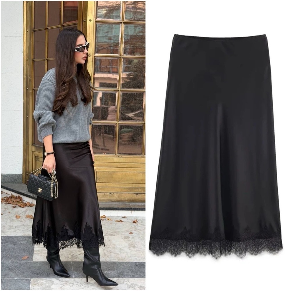 Lace Edge Slip Skirt - Black - L! - Picture 1 of 3